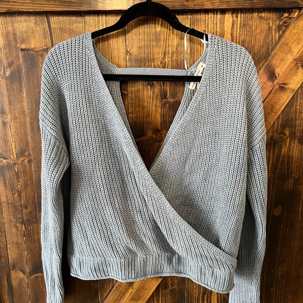 Light Blue Wrap Knit Sweater